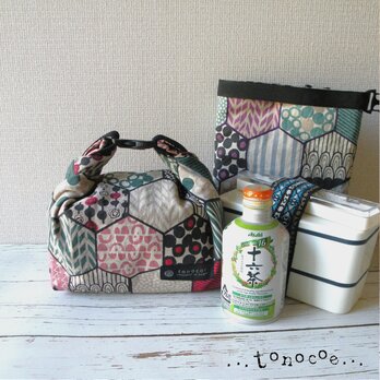 〔受注生産〕洗える！ショートランチバッグ 保温 保冷 （和柄六角形）