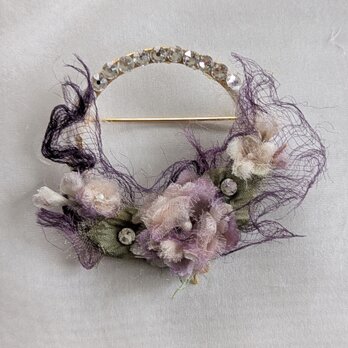 布花　シルクのお花ブローチ（紫）　/ 00126