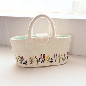 羊毛刺繍フェルトバック/ Herbs