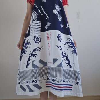 着物リメイク　手作り　手ぬぐい　パッチワーク　ワンピース
