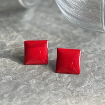 P705-ヴィンテージピアス U.S.A. 1980s Red Square Metal Pierced Earrings