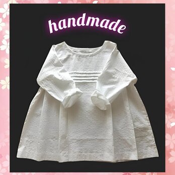 ◆ハンドメイド◆　ピンタック＋タック　ふんわりプルオーバー　ブラウス　M～L　七八分袖　