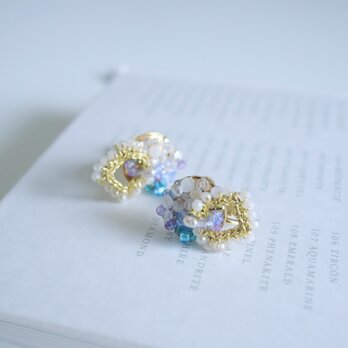 Jellyfish / french antique , Rose quartz , pearl