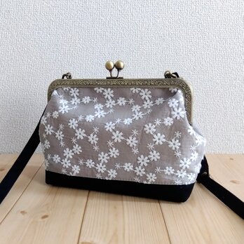 花柄刺繍　がま口ミニショルダーバッグ　ポシェット　グレージュ　356