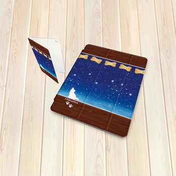手帳型 iPadケース 【バックカバー：ハードタイプ】片面印刷/カメラ穴有【アイラブ・チワワ（星空）】