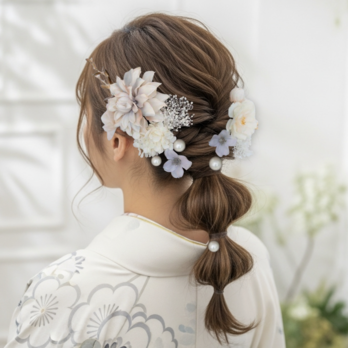 アイボリーグレージュと桜の髪飾り　No.GI72　髪飾り　成人式　卒業式　結婚式　成人式髪飾り　卒業式髪飾り　結婚式髪飾り
