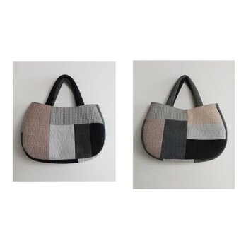 パッチワークヌビ三日月ハンドバッグ