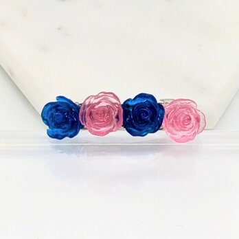 ピンクと青の薔薇のヘアバレッタ