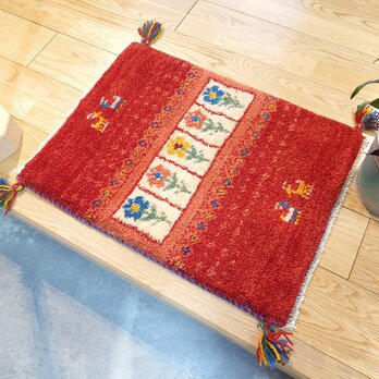 ペルシャ　ギャッベ　玄関マット小　58.5x42.5cm　茜色　パネル　NN19865G
