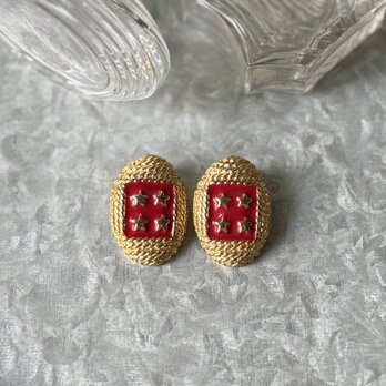 Y1182-ヴィンテージイヤリング U.S.A.  Gold Tone Red Enamel Paint Star Oval