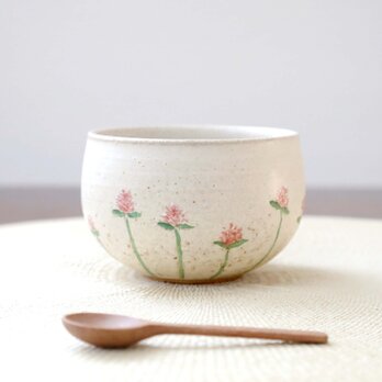 ころんと丸い彫り模様のお湯のみ / 千日紅