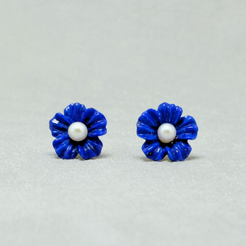 ラス1 12mm 本真珠使用 ラピスラズリ/瑠璃 パール/真珠 K18 天然石ピアス - Hibis