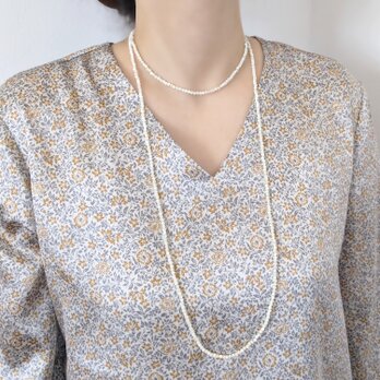 【サージカルステンレス金具】3mmマザーオブパールの120cmロングネックレス 2連 3連 金属アレルギー対応 SUS316