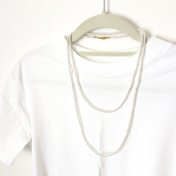 【サージカルステンレス金具】4mm貝パールの120cmロングネックレス 2連 3連 金属アレルギー対応 SUS316