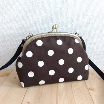ドット帆布のがま口ショルダーバッグ　ポシェット　ブラウン　326
