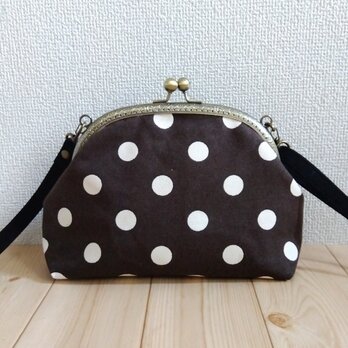 ドット帆布のがま口ショルダーバッグ　ポシェット　ブラウン　326
