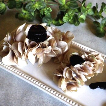 大きな花びらの紫陽花のバンスクリップ ■ アルディハイドレンジア ■ ライトベージュ