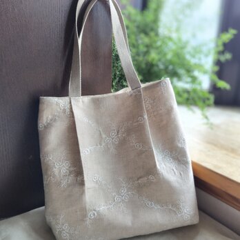 リネン刺繍生地*タックバッグ