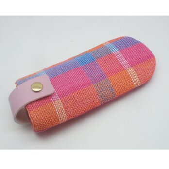 手織りリネンのメガネケース　ピンク