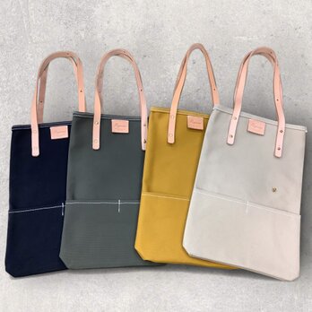 帆布タテ長トート（ハンドメイド／レザーハンドル／長さ調整可）