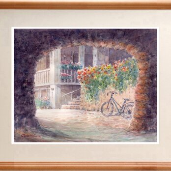 水彩画原画　古都アンギアリの街で・イタリア　＃686