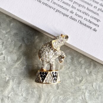 SC141-ヴィンテージブローチ Circus Elephant Clear and Black Rhinestone