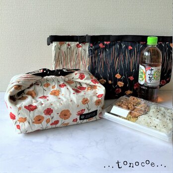 〔受注生産〕コンビニ弁当が入る！洗えるランチバッグ（ポピー） 保温 保冷