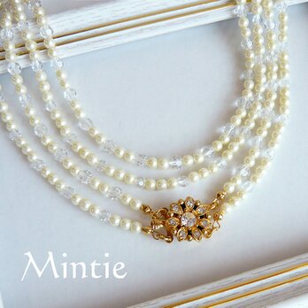 一点もの★小さなパールとクリスタルのクラスプネックレス