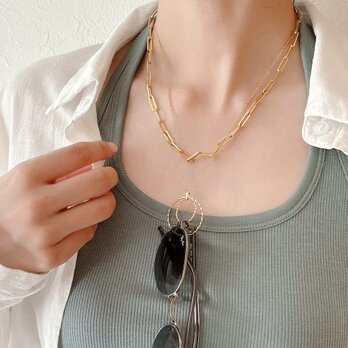 【レイヤード グラスホルダー】2連twistリング/レイヤードスタイル/サージカルステンレス/重ね付け ネックレス