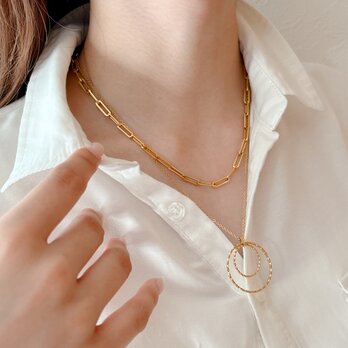 【レイヤード グラスホルダー】2連twistリング/レイヤードスタイル/サージカルステンレス/重ね付け ネックレス