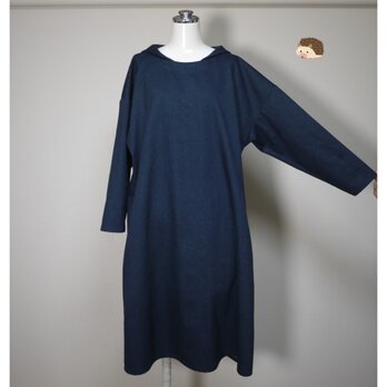 【ソフトデニム】マリンシャツワンピース　長袖◆ダークネイビー◆M・Ⅼ