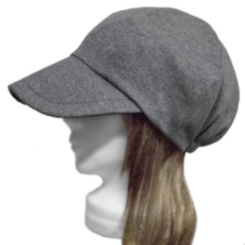 つば広キャスケット◆コットンスウェットニット／杢ダークグレー　◇紫外線対策・ゆったりサイズ・小顔効果・オールシーズン着用◇
