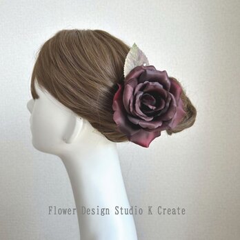 チョコレートレッドの薔薇の髪飾り　Uピン仕様 　ダークレッド　髪飾り　フローレス　フラメンコ　ダンス　赤　