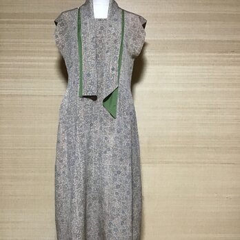 丹後縮緬ウエスト切り替えタックワンピース(ストール付)