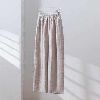 こなれた風合いが魅力のワイドパンツ　リネン100％　ロングパンツ　ズボン　ホワイトベージュ　250811-1