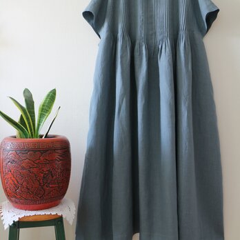 夏☀️★60番手リネン100％ ピンタックシャツワンピース★夏のコピー