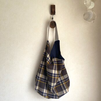 ＊ワンハンドルトートバッグ＊チェッククロス・ネイビー
