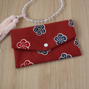 数珠ケース 数珠入れ 念珠ケース 念珠入れ ミニケース マルチケース 花柄 レッド No.435