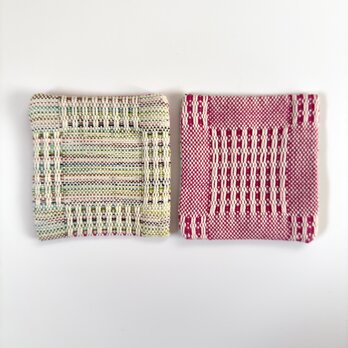 手織り　コットンコースターⅢ　ピンク