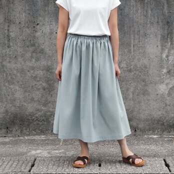 コットンリネン ギャザースカート（ グレイッシュブルー ）リネン 綿 麻 ロング マキシ ポケット