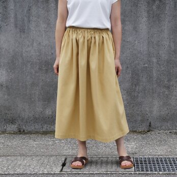 コットンリネン ギャザースカート（ ストローイエロー ）リネン 綿 麻 ロング マキシ ポケット