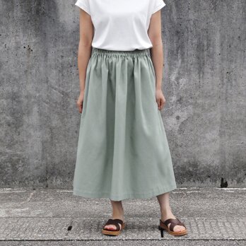 コットンリネン ギャザースカート（ セージグリーン ）リネン 綿 麻 ロング マキシ ポケット