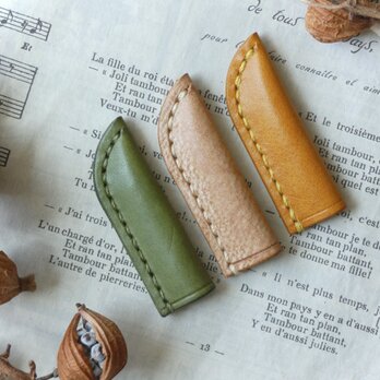 イタリア革の鉛筆キャップ／ペンシルキャップ／3個セット／無刻印／イエロー・キャメル・オリーブグリーン