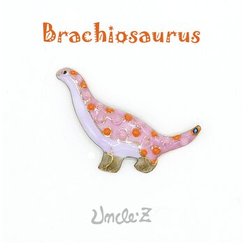 恐竜[ブラキオサウルス]の七宝焼ピンブローチ（ピンバッジ）【受注制作】