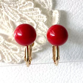 ～紅玉の一滴～大粒赤サンゴのひと粒イヤリング