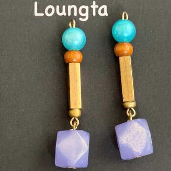 送料無料‼️パープルピアス ゴールド ブルーパール 大ぶりピアス 樹脂ピアス