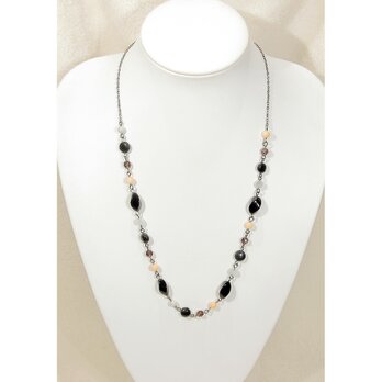 オニキス、珊瑚等の天然石ロングネックレス（長さ70-62.5cm、アジャスター、S字カット）