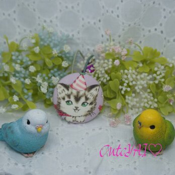 くるみボタン ヘアゴム かわいい キルトゲイト 子猫とパーティーハット 02