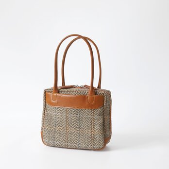 「ウール×革の組み合わせ」本革ミニスクエアバッグ｜上品2wayトート｜数量限定