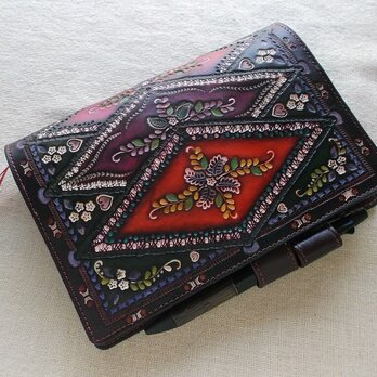 ほぼ日手帳仕様　B6サイズレザー手帳カバー　刻印＆拭き染め